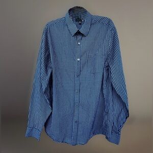 Murano Slim Fit Long Sleeve Button Up Cotton Shirt Blue/Black/White Check Large